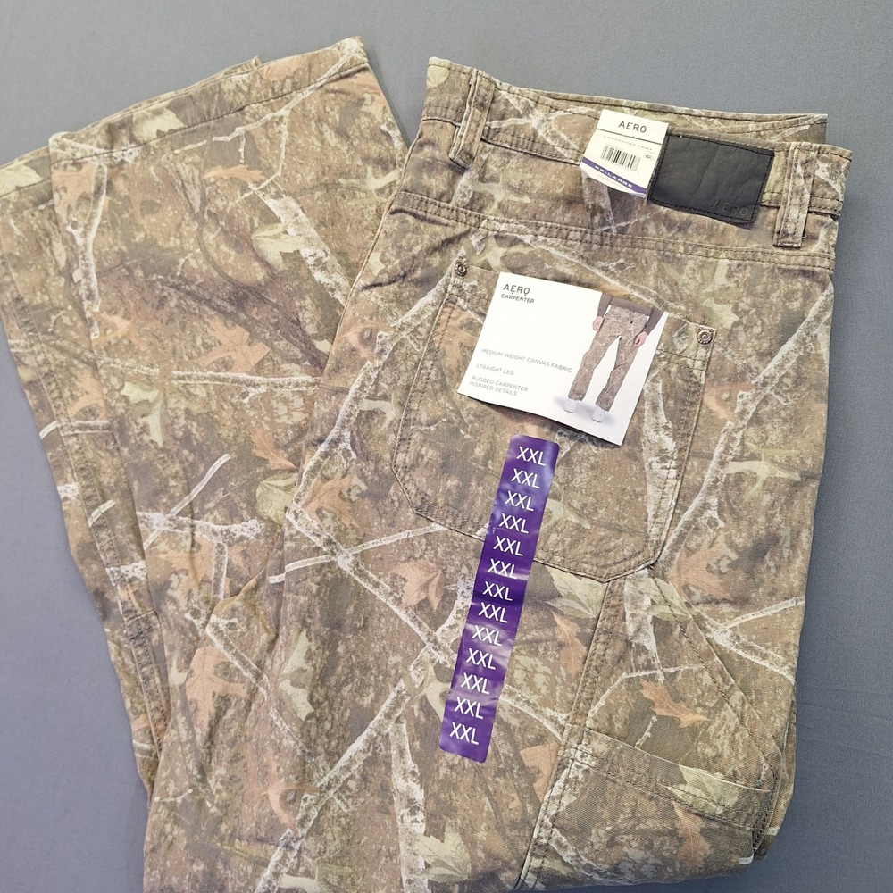Aeropostale Mens XXL Camo Carpenter Pants Straight Leg Canvas Tree Camouflage